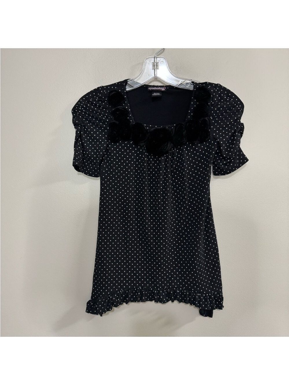 Girls Eyeshadow Black and White Polka Dot Ruffled Blouse. Size M (10-12)
